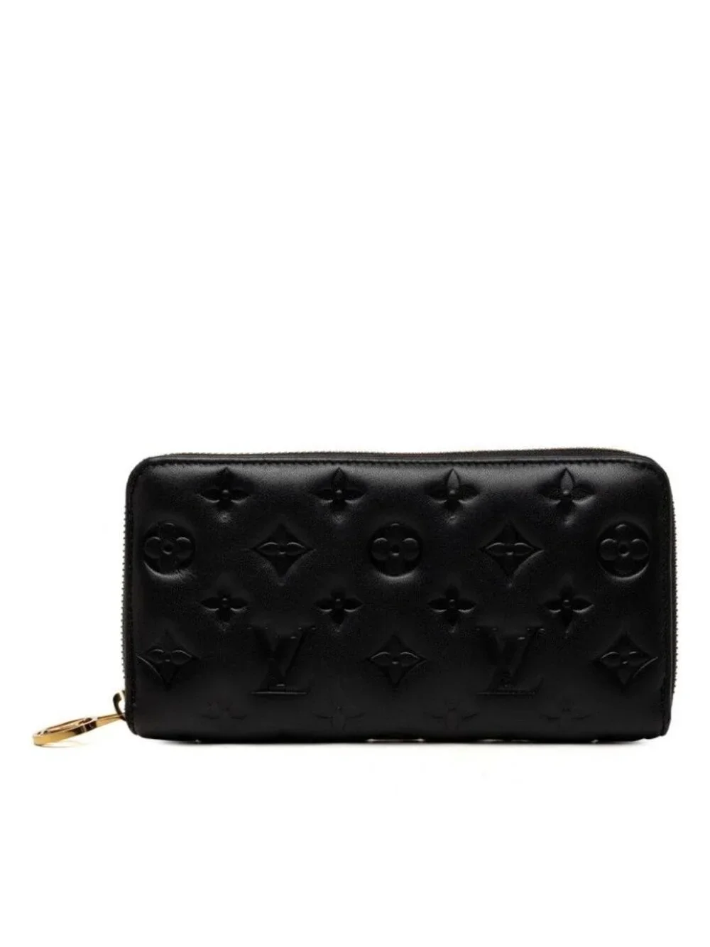 Louis Vuitton Monogram Embossed Zippy Wallet Coussin Zip Around Black Lambskin